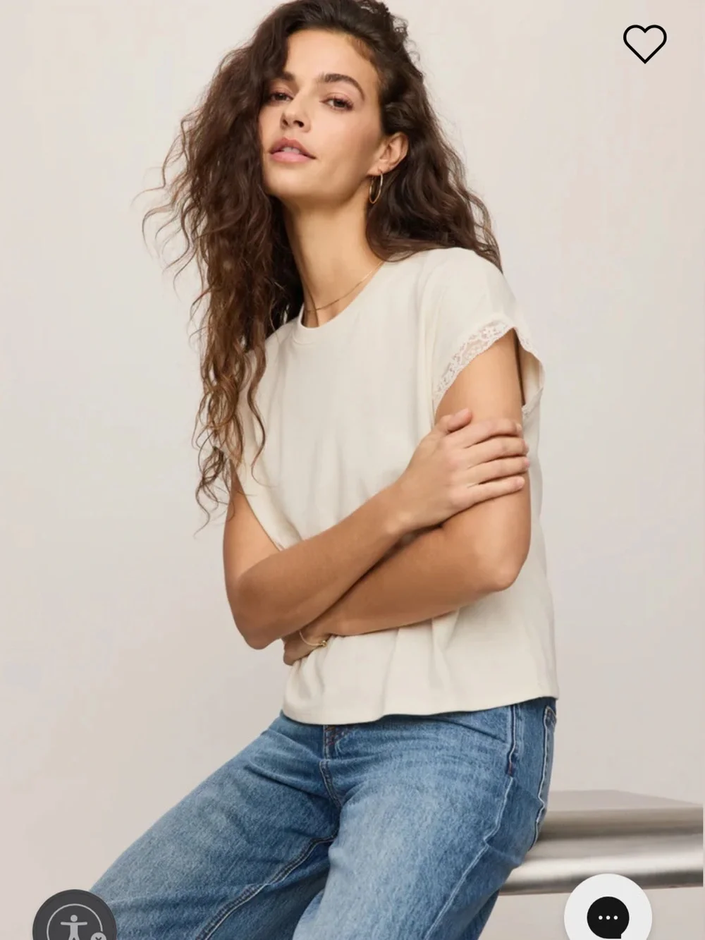 z supply marika ivory cream lace trim muscle tee blouse t-shirt top size small
